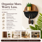Modern Round Wooden Key Holder with Shelf | Walnut Finish